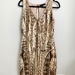 Aidan Mattox Gold Sequin Party Dress